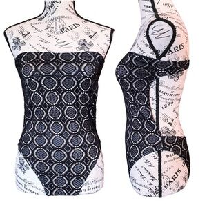 RIS-K Crochet One Piece Swimsuit in Black Lace Nude Size Small NEW nwot